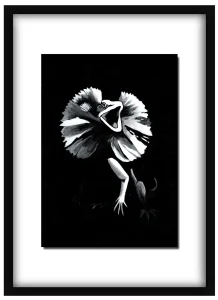 Framed All Talker print of a frilled-neck lizard hanging on a wall