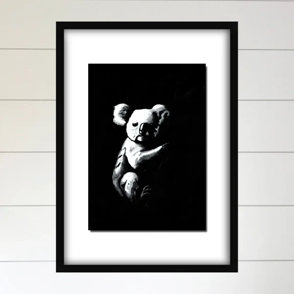 Lifestyle photo of Branch Manager, an Active Void acrylic print of a koala, styled in a room setting