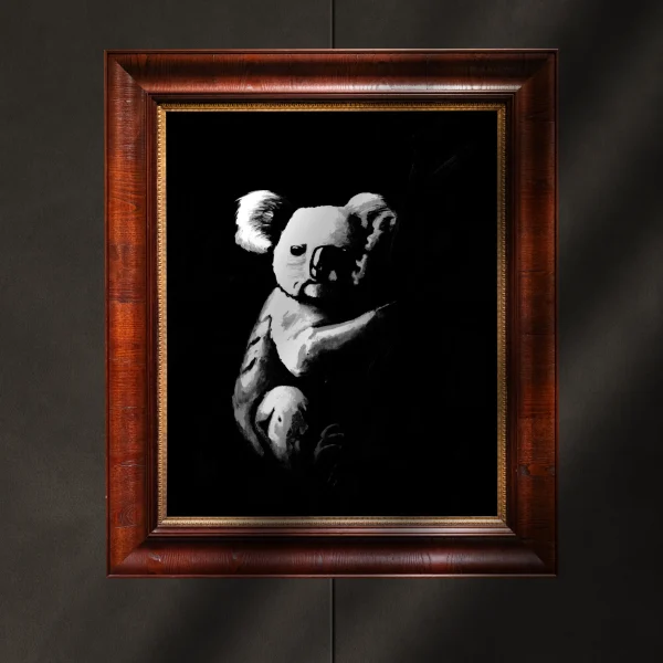 Lifestyle photo of Branch Manager, an Active Void acrylic print of a koala, styled in a room setting