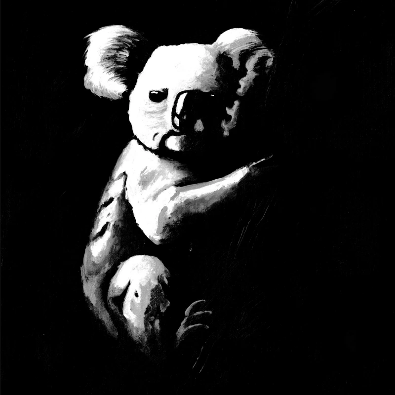 A quiet, stark moment illustrating the koala painting Branch Manager