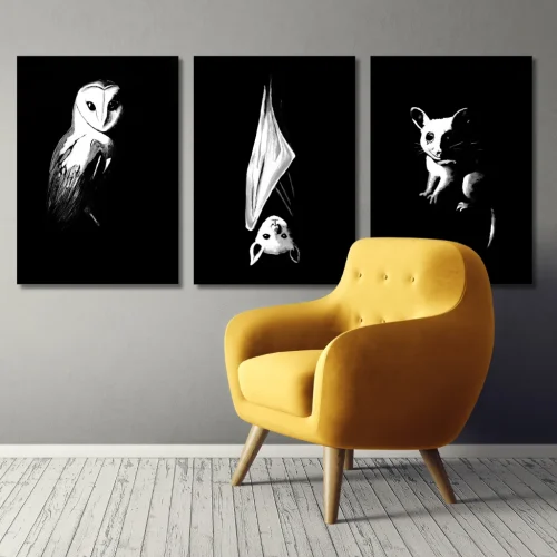 bundle-1-night-shift-positional1 Lifestyle photo of the Nightlife Collection Night Shift bundle of Active Void acrylic prints styled in a room setting