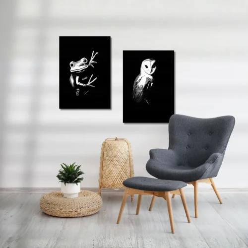 Lifestyle photo of the Nightlife Collection Quiet Collectors bundle of Active Void acrylic prints styled in a room setting