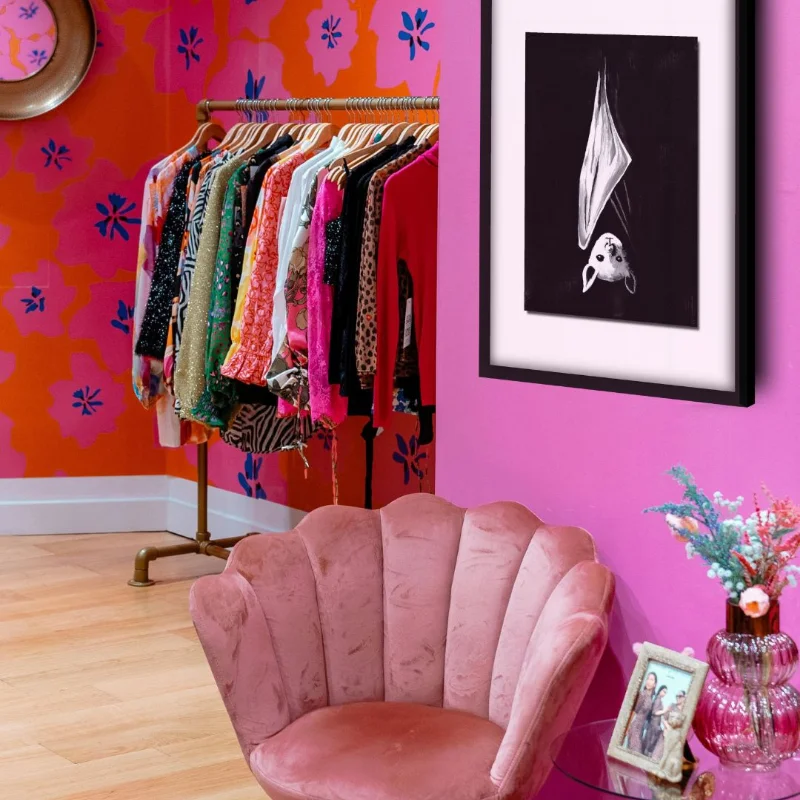 A quiet, stark moment illustrating dark artwork in a bright room
