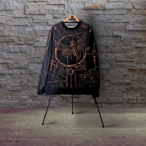 Iron Wings — hand-bleached wearable art sweater by Tina Fletcher, front view