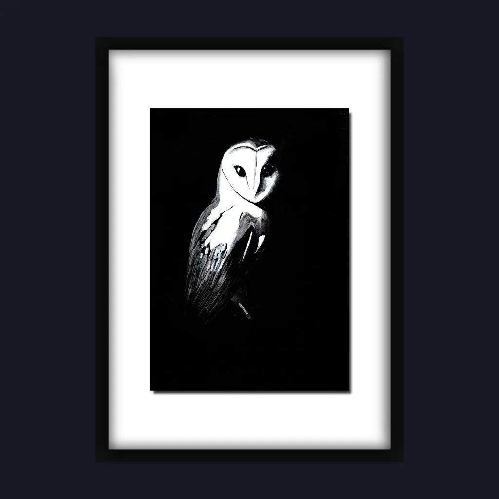 A calming monochrome Active Void painting hung in a quiet space