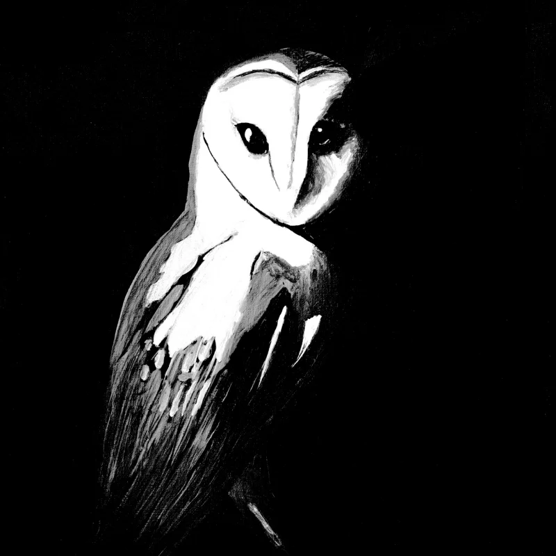 A quiet, stark moment illustrating the barn owl painting Night Shift