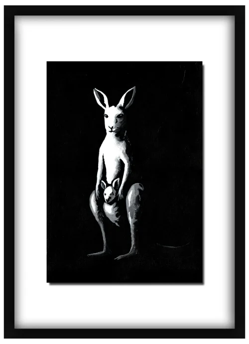 plus-one-main-framed Framed Plus One print of a kangaroo hanging on a wall