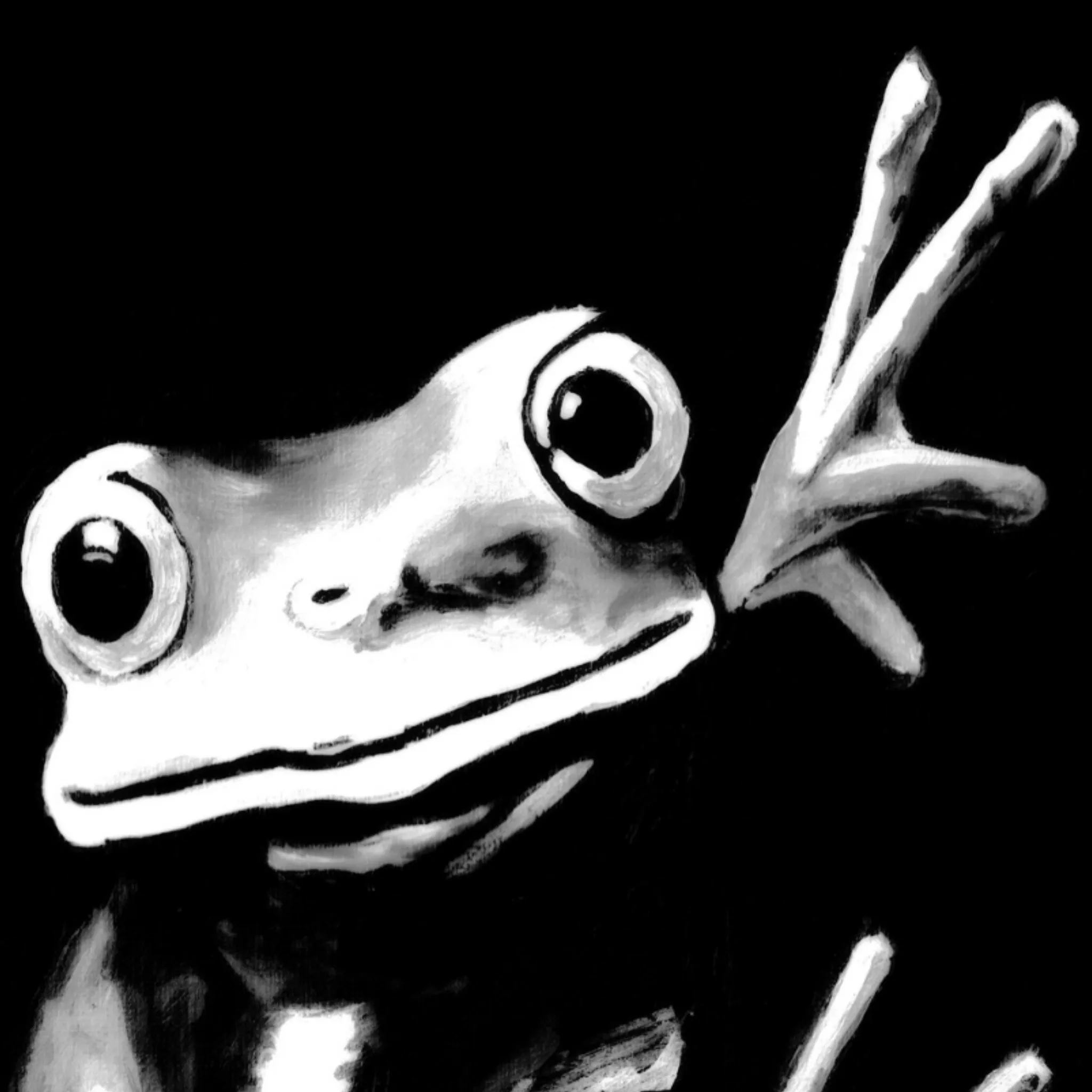 Close-up of Rent Free, the Active Void painting of a frog