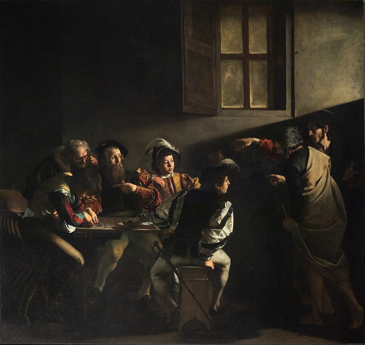 The Calling of Saint Matthew, Caravaggio, c. 1600 — tenebrism: a single source of light against a dark background